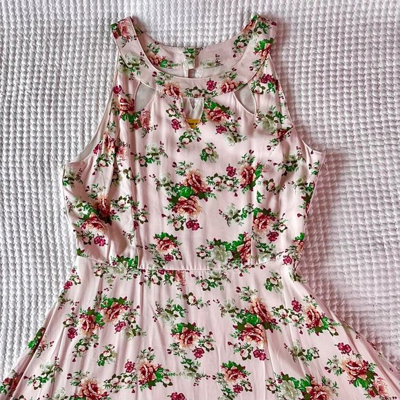 Modcloth Yellow star Vintage Style Floral Dress in Pink (L) New Without Tags - Picture 6 of 8